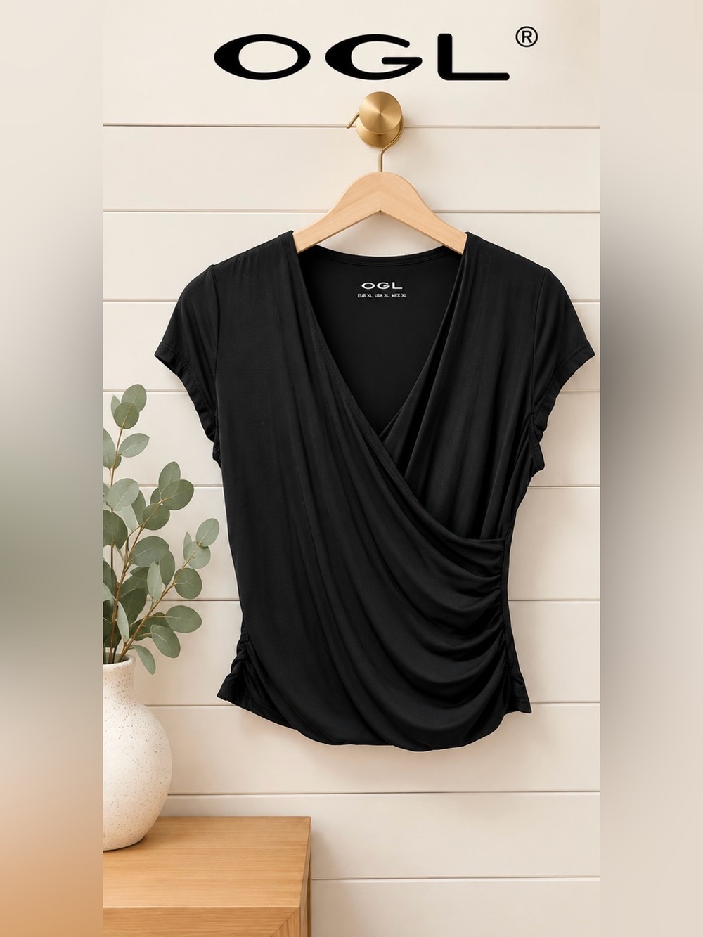 OGL – Black Draped Wrap Top – Size XL